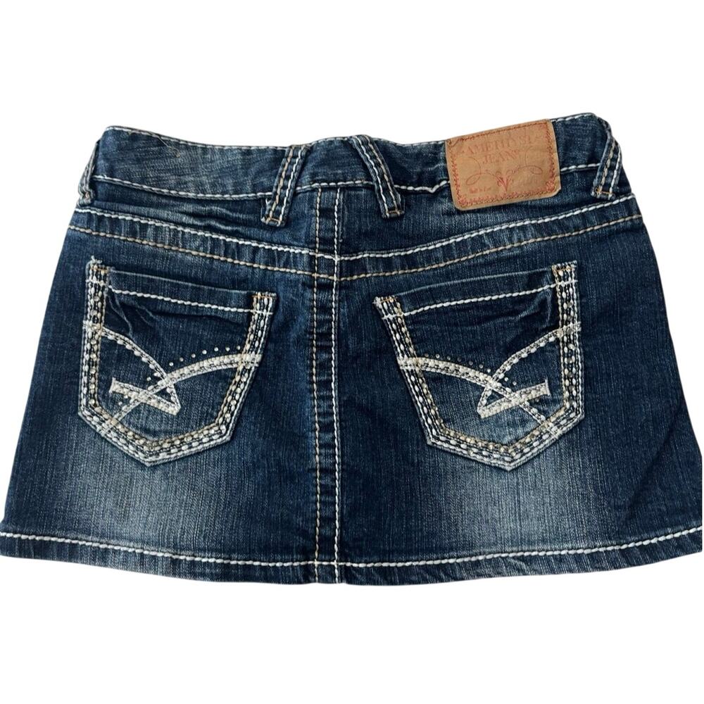 Y2K Amethyst micro mini denim jean skirt sz 0 blue festival cowgirl summer hot